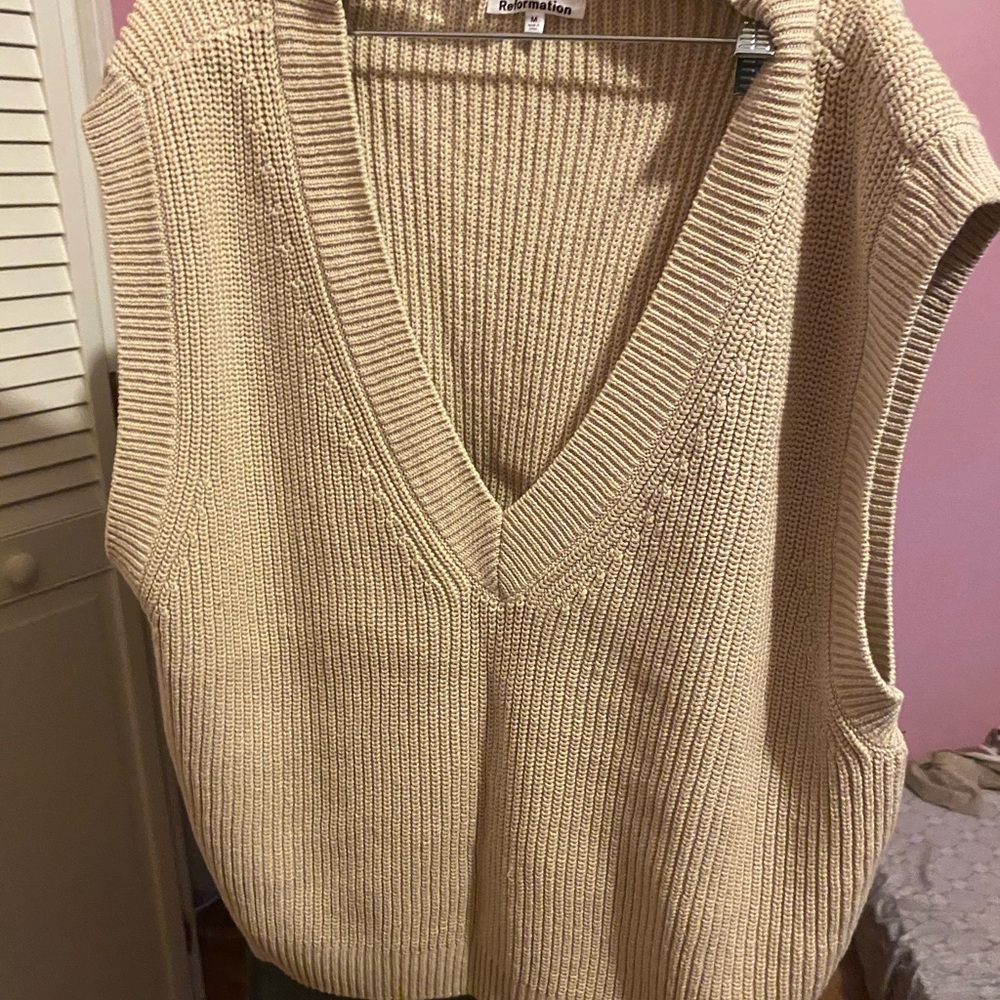 Reformation Beige V-Neck Sweater Vest